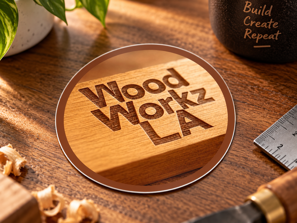 WoodWorkzLA Logo Sticker - 3.5" Round Vinyl Sticker